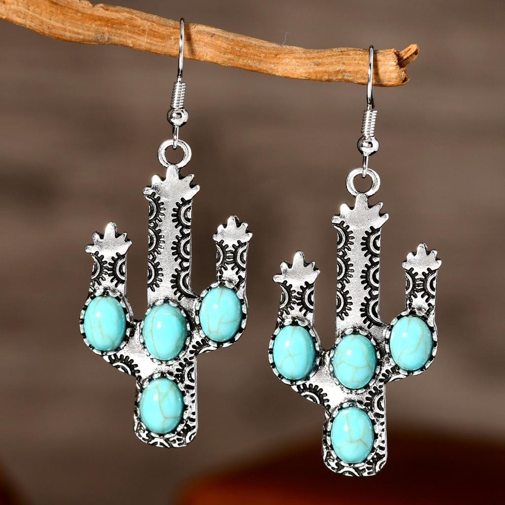 Bohemian Retro Turquoise Earrings Fairy Cactus Personality Simple Temperament Earrings
