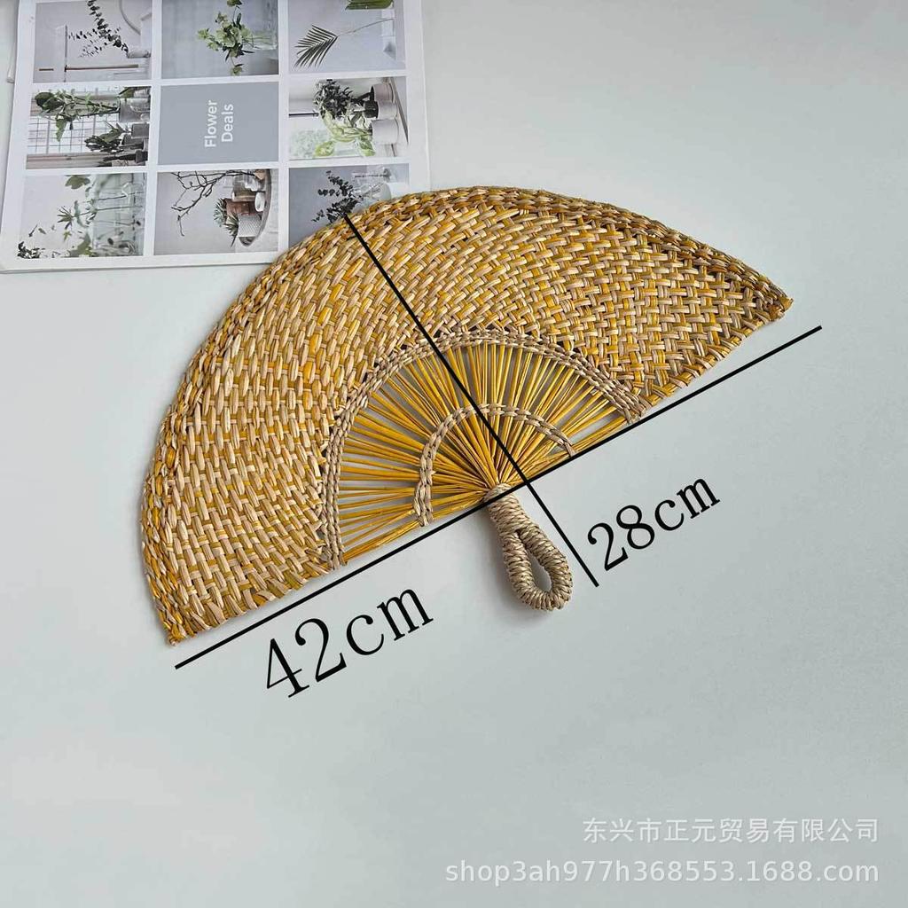 Straw fan, handmade seaweed fan, wall hanging fan, color decorative fan, summer hand crank fan, futon fan