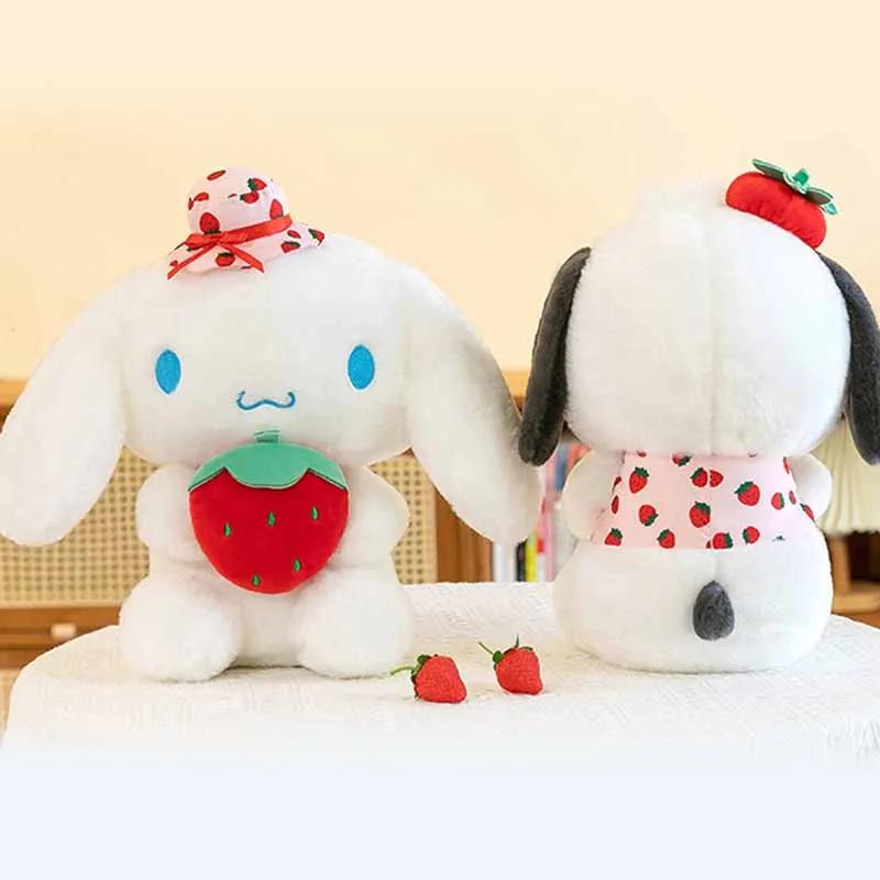 25cm Kawaii Melody Doll Cinnamon Dog Hugging Strawberry Stuffed Plush Toy Cartoon Anime Plush Doll Sleeping Pillow