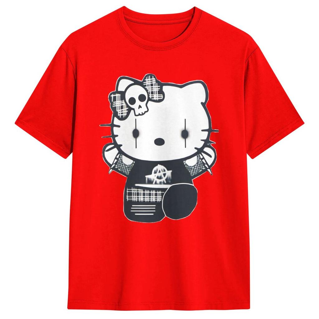Goth Gothic Hellokitty Black Satanic T Shirt Leisure Short-Sleeved Tops Summer 100 Cotton O Neck 4XL 5XL 6XL Clothes