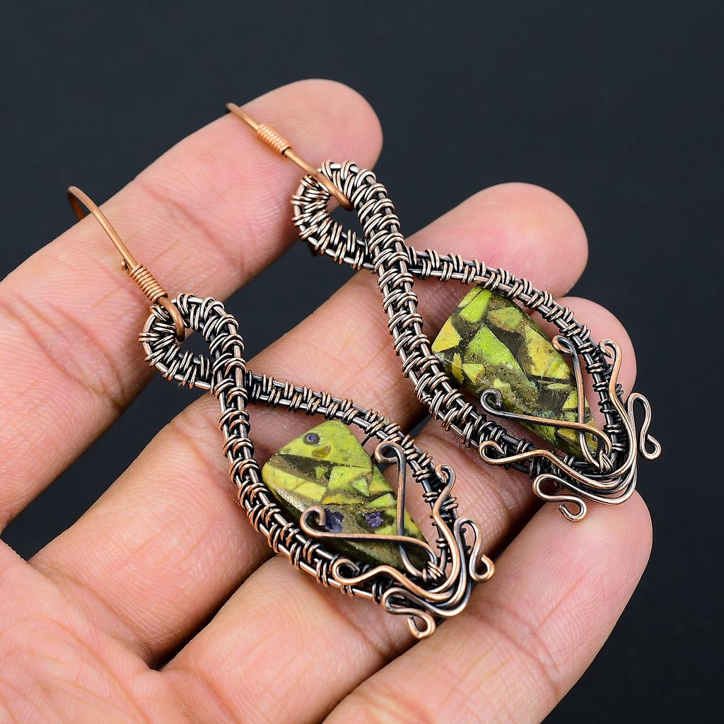 Copper Green Turquoise Handmade Copper Wire Wrap Earring 2.95 N9U23