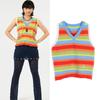 Дофаминовый радужный полосатый вязаный жилет без рукавов - Корейский летний кардиган для женщин в модном гонконгском стиле