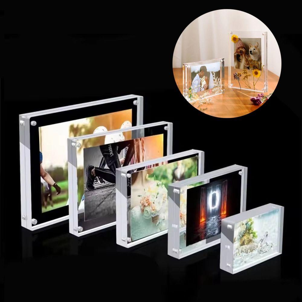 Durable Transparent Photo Frame Acrylic Magnetic Photo Stand 3+3mm Poster Display Stand for Room Desk Home Decoration