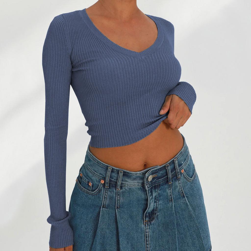 JPNTKY Женская мода Повседневная осень-зима Однотонные принты Длинные рукава V-образный вырез Блузки и рубашки