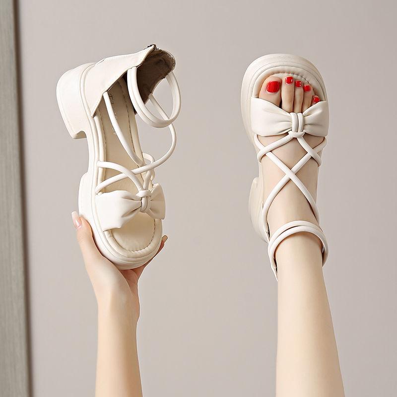 Women's Sandals Bow Wedge with Platform Waterproof Open Toe Ladies Shoes The Best Vintage 2025 Trend On Offer Original Pvc Korea