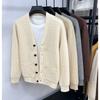Вязаный свитер кардиган Мужской свитер пальто Осень Однотонный V-образный вырез Свитер Модный Повседневный Простой Топ
