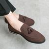 Spring Luxury Brand Suede Men's Tassel Loafers Design Slip-on Handmade High Quality Nubuck Leather Pointed Toe Soft Sole Shoes