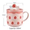 1Pcs 390Ml Ceramic Cup High Value Mug Strawberry Cake Cup Girls Cute Water Cup With Lid Home Milk Breakfast Cup