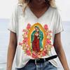 Летние женские футболки с принтом Девы Марии, большие размеры, топ с V-образным вырезом, блузка, женская рубашка, женская одежда больших размеров