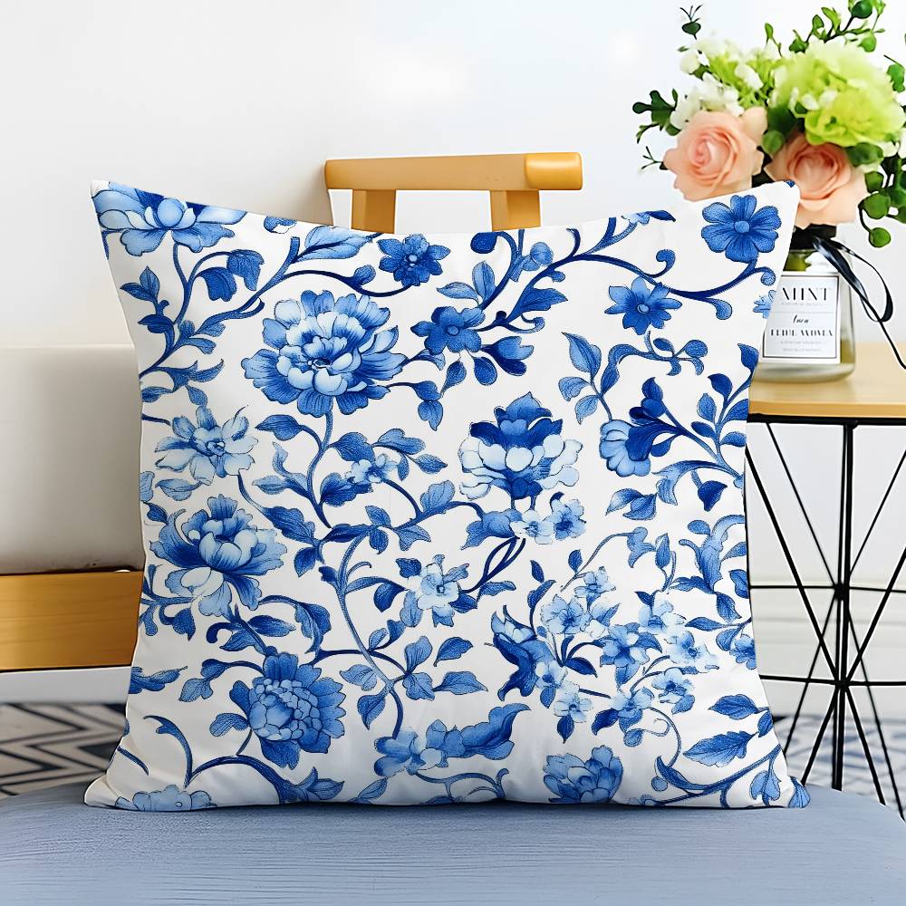Elegant Blue Floral Pattern Pillow Case Printed Brushed Fleece Pillow Baby Skin-Touch Eco-Friendly Dye-Sublimat