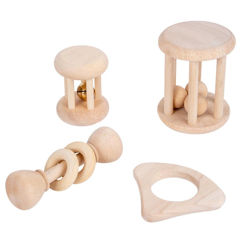 Wooden Baby Natural Rattle Set Toy With Sounding Features For Kids Sensory Play