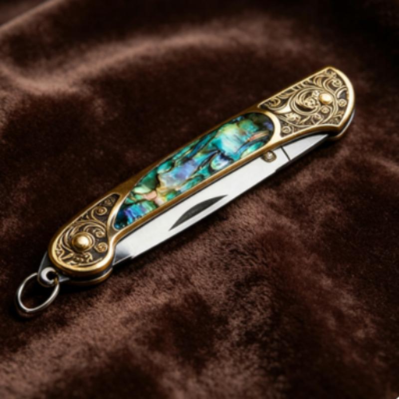 Exquisite Handmade Brass Shell Folding Knife, Sharp Mini Keychain EDC for Fruit Cutting & Express Unpacking