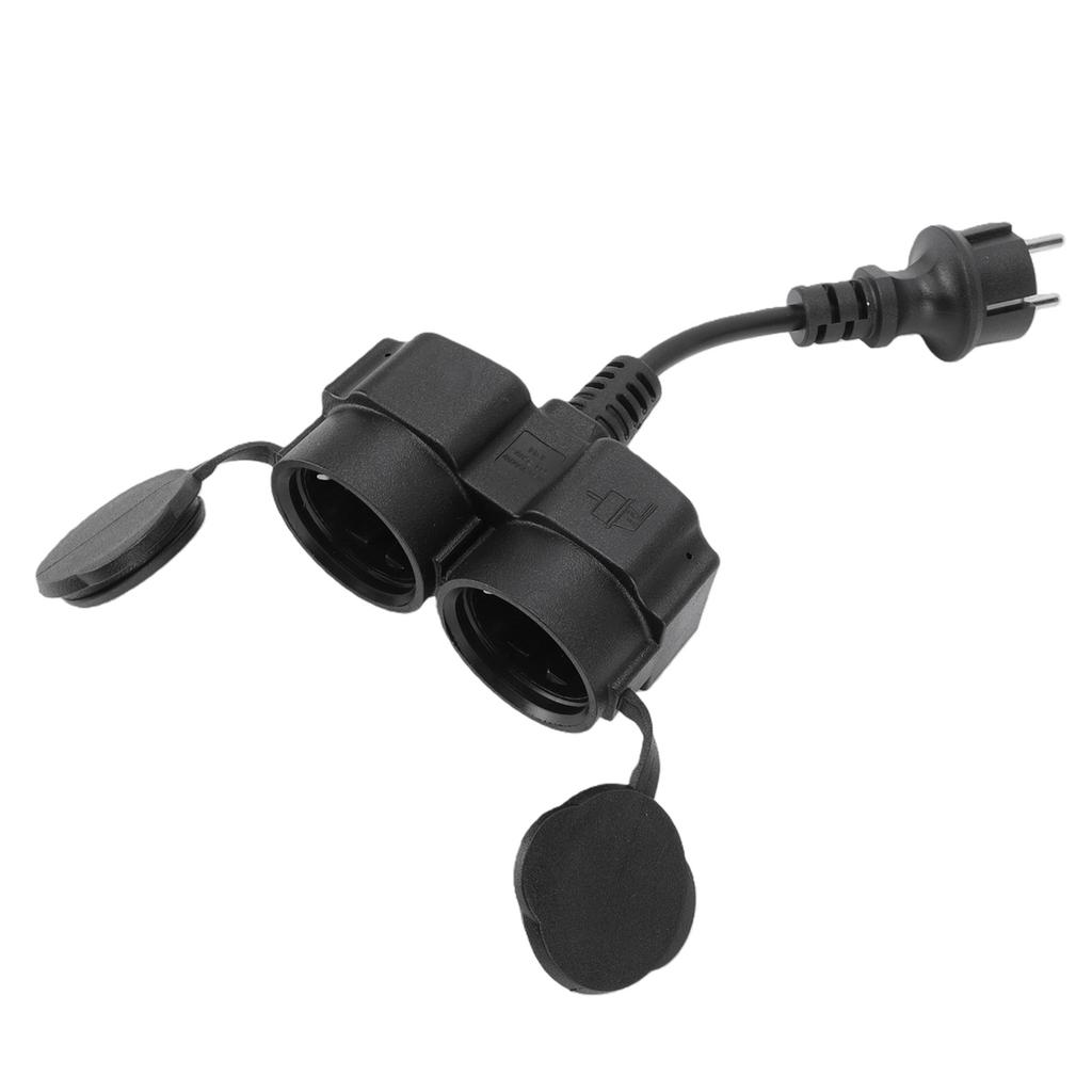Y Splitter Power Cord 16A 2 Outlets Y Shaped Power Cable with Hinged Cover for Indoor Outdoor EU Plug