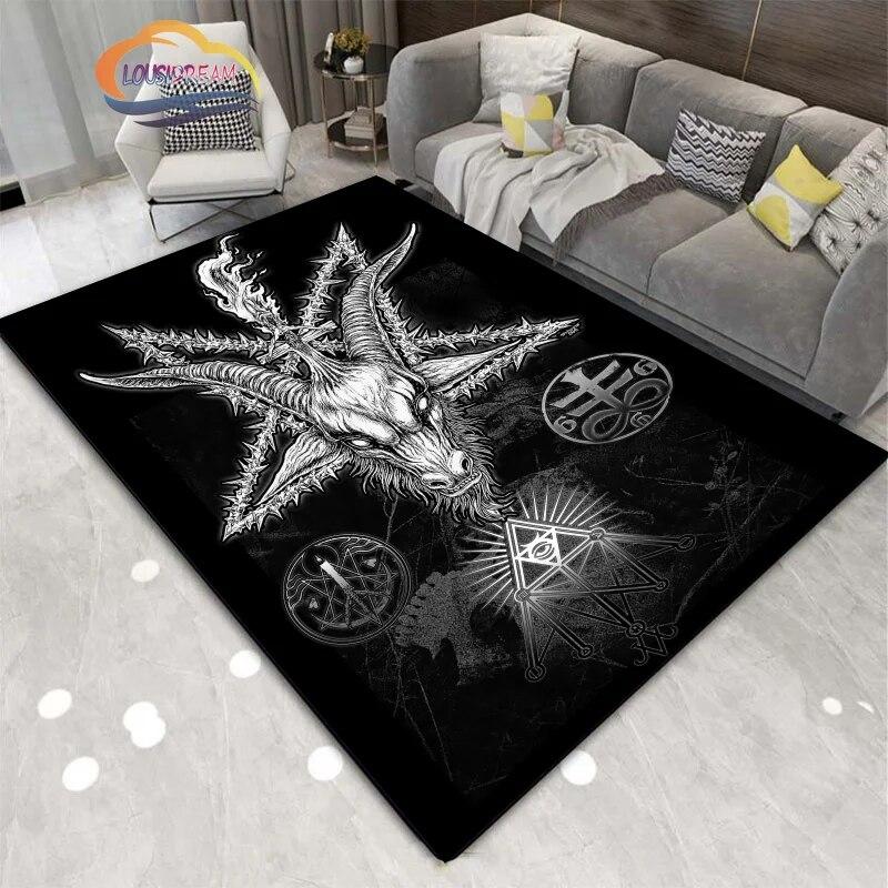 Demon Goat Baphomet carpet-Satanic Skull Inverted Pentagram Area Rug-Gothic Satanic Rug-Living Room Bedroom Decorative Floor Mat
