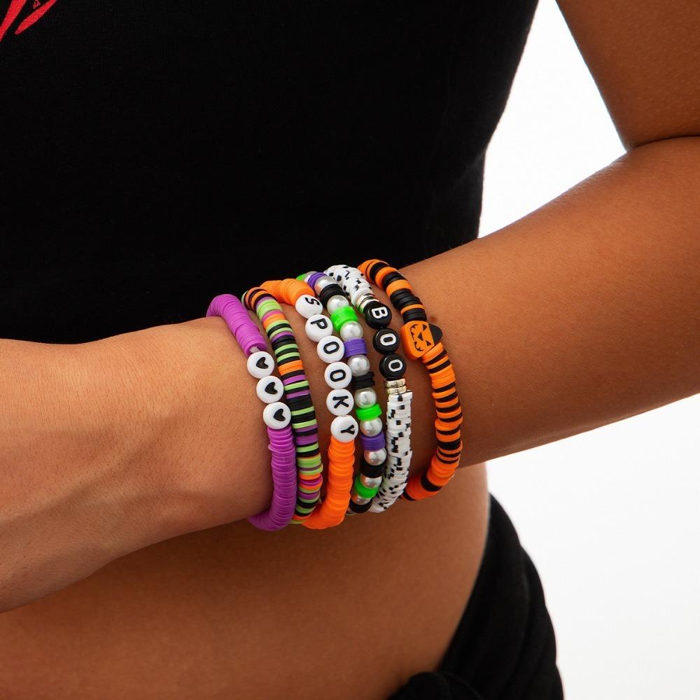 Браслеты на Хэллоуин с летучими мышами, браслет с бусинами-буквами, простой браслет с подвеской-тыквой, для вечеринки девочек