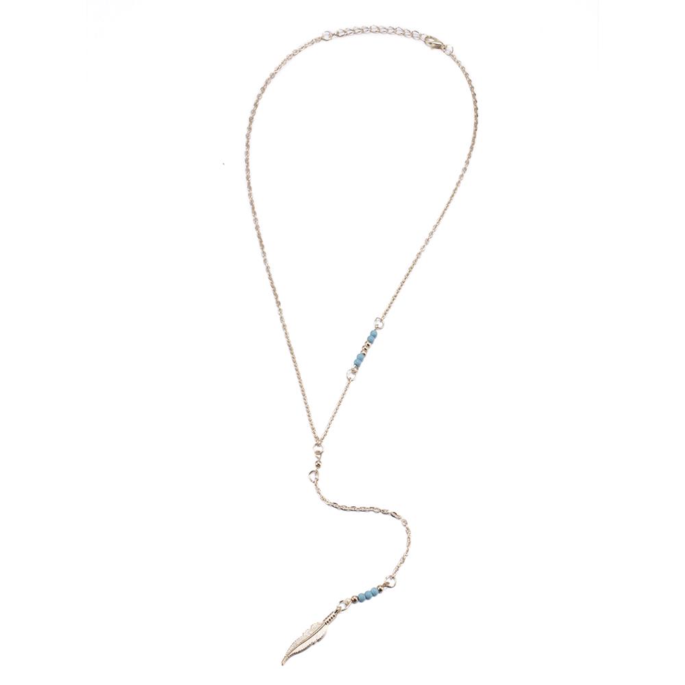 Простые золотые серебряные бусины с перьями, подвеска-цепочка, ожерелье, новинка