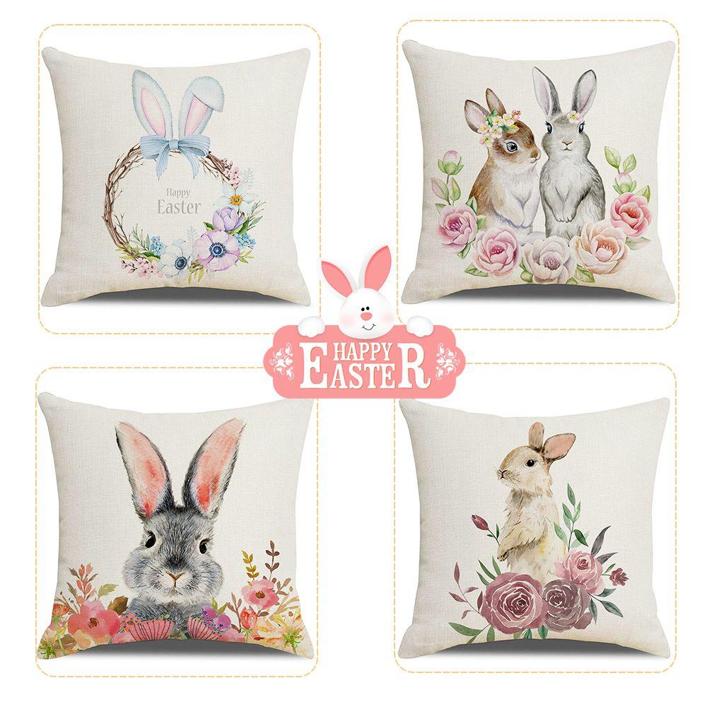 Happy Easter Bunny Eggs Sofa Pillow Case Cushion Cover Easter Decorations Easter Pillowcase
