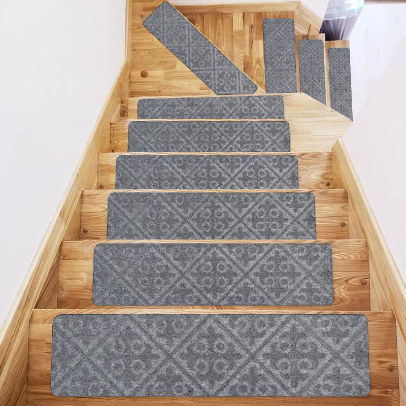 8''x30'' Vintage Luxury Floral Self-Sticking Stair Treads Mat Polyester Non-Slip TPR Backing Home Stain Resistant Anti-Slip