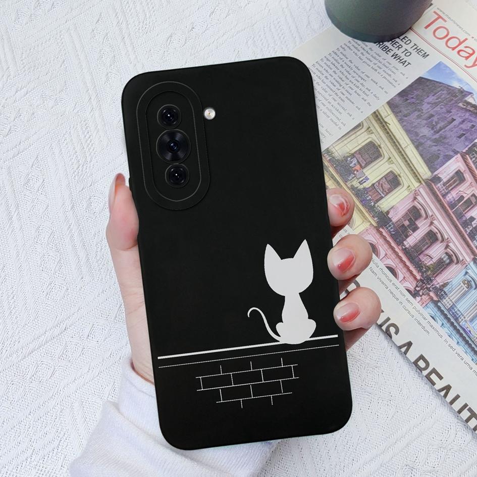 Чехол для телефона Huawei Nova 4E 5T 6 7 8 9 10 SE 11 Pro P30 P40 Lite, мягкий матовый жидкий силиконовый чехол, милый модный противоударный чехол с котом для Huawei, бампер