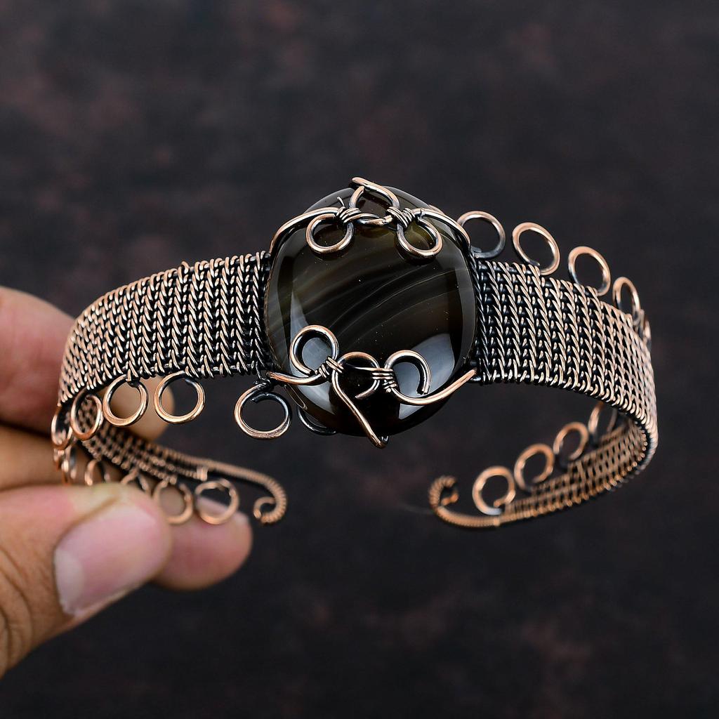Sardonyx Cuff Bracelet Copper Wire Wrapped Jewelry Adjustable Bangle Gemstone Bracelet Copper Wire Wrapped Bangle Handmade Jewelry For Gift