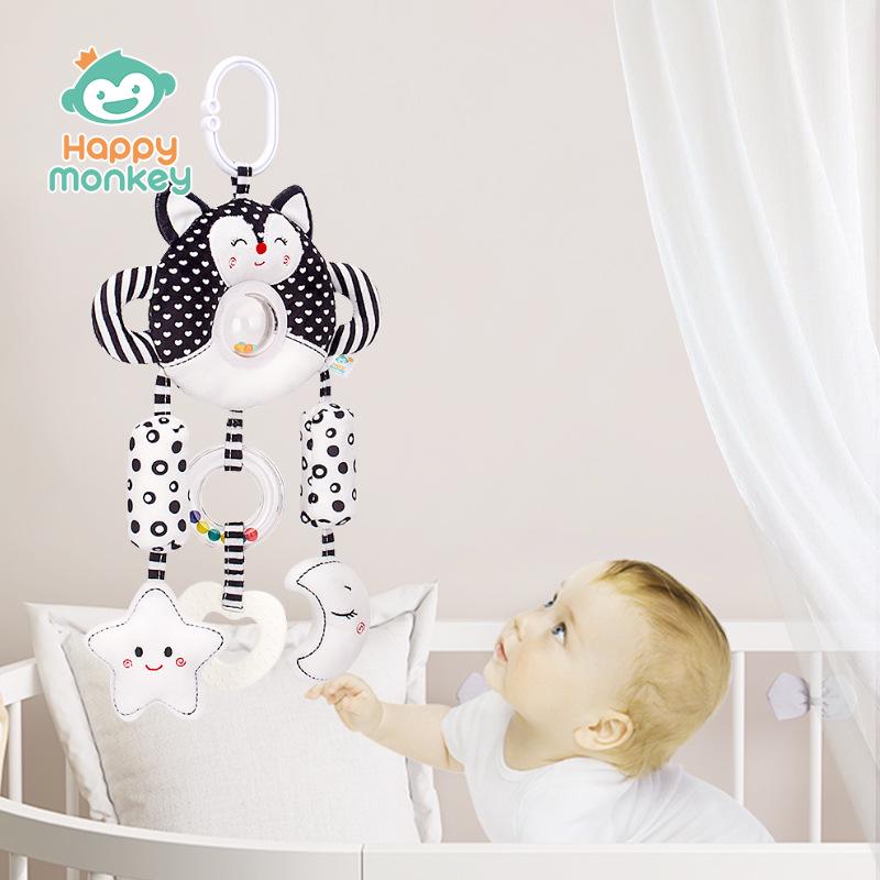 Happy Monkey Black & White Baby Rattle and Stroller Wind Chime