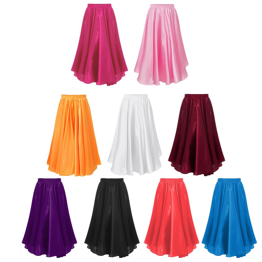Kids Girls Stylish Dance Clothing Elastic Waistband Large Swing Loose Half-length Skirt