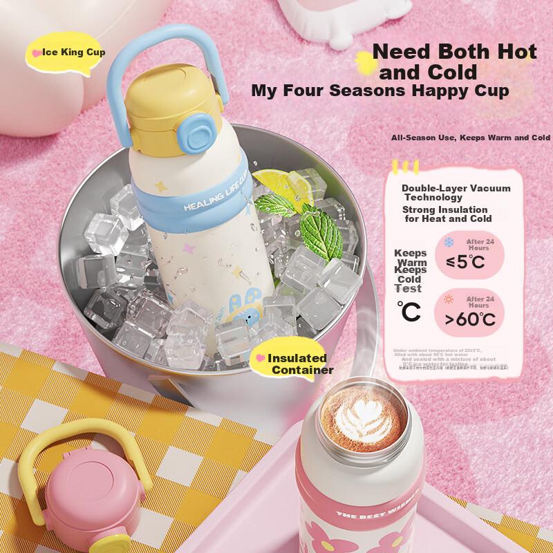 RELEA Insulated Bottle for Women Large Capacity 316L Stainless Steel Water Bottle Kids Straw Cup Student Water Flask Birthday Gift
