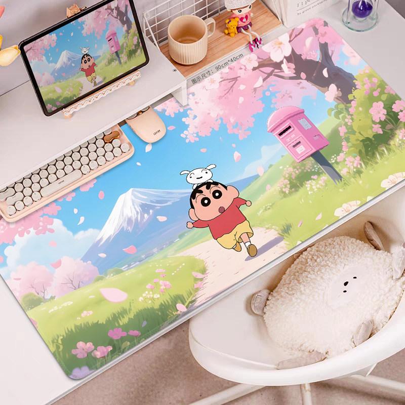 New Cute Crayon Shinchan Nonslip Leather Mouse Pad Oversized Computer Desk Pad Cute Office Keyboard Pad Girls Writing Desk Pad