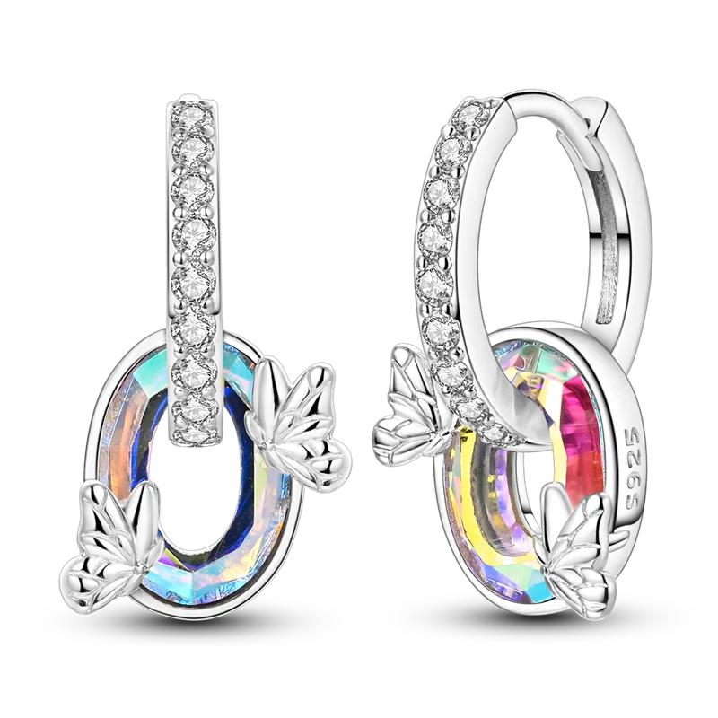 Серьги из стерлингового серебра 925 пробы, фиолетовая серия, перо, бабочка, ловец снов, светлячок, циркон, для женщин, роскошные украшения, свадебный подарок