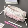 Simple and Niche Cute Snow-white Polka Dot Pencil Bag Large Capacity Student Pencil Box Makeup Storage Bags Stationery