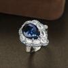 European and American vintage teardrop blue cubic zirconia ring for women Multi-layer horse-eye diamond ring, fully encrusted with diamonds and heavy