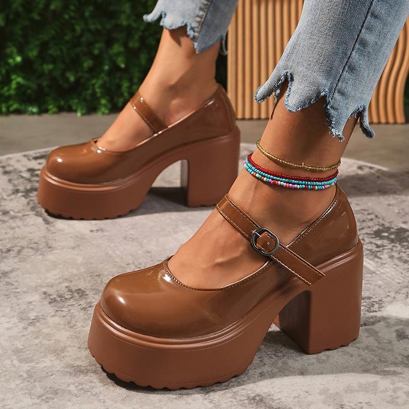Туфли Мэри Джейн на толстой платформе Y2K, женские туфли на очень высоком каблуке, лакированные туфли-лодочки, женские туфли для вечеринок с пряжкой на щиколотке и толстым каблуком 42