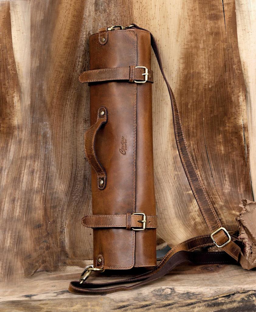 Handmade Leather Chef Knife Roll Bag: Culinary Travel Case