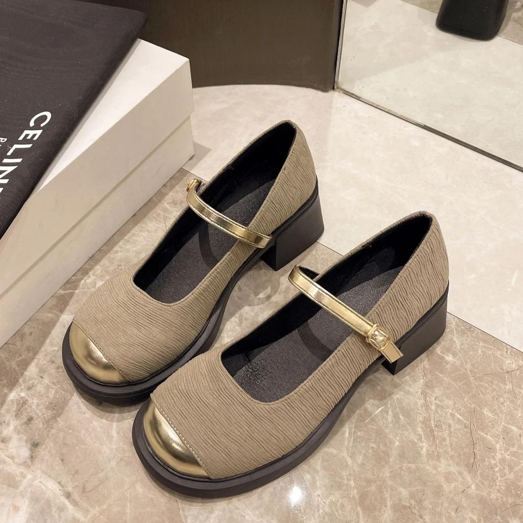 Summer Retro Low Heel Mary Janes Women Shoes Fashion Buckle Thick Heels Pumps Woman Round Toe Party Dress Shoes2024