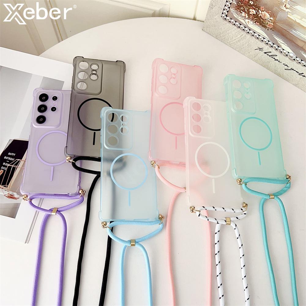 Adjustable Lanyard For Magsafe Armor Clear Case For Samsung S24 S25 Ultra S22 S23 Plus Shockproof Bumper Protector Cover