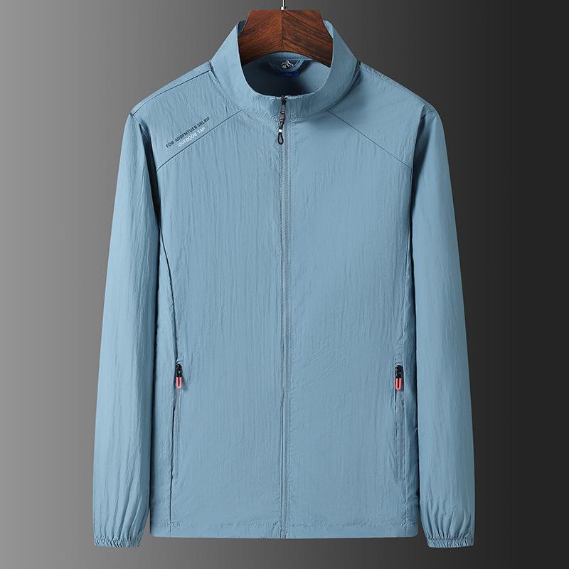 Солнцезащитная одежда мужская летняя повседневная тонкая секция дышащая ледяная шелковая кожа пальто открытый воротник солнцезащитная одежда однотонные топы