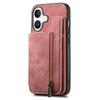 For iPhone 16 Case with Zipper Card Holder Leather+TPU Phone Cover