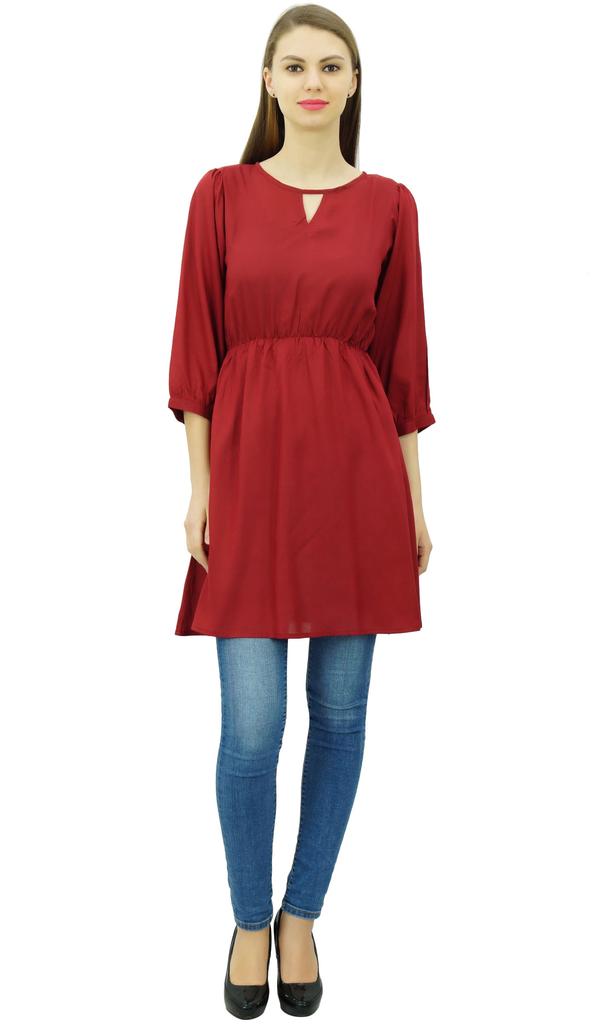 Phagun Women Tunic Top Short Kurti Elastic Waist Indian Ethnic Blouse