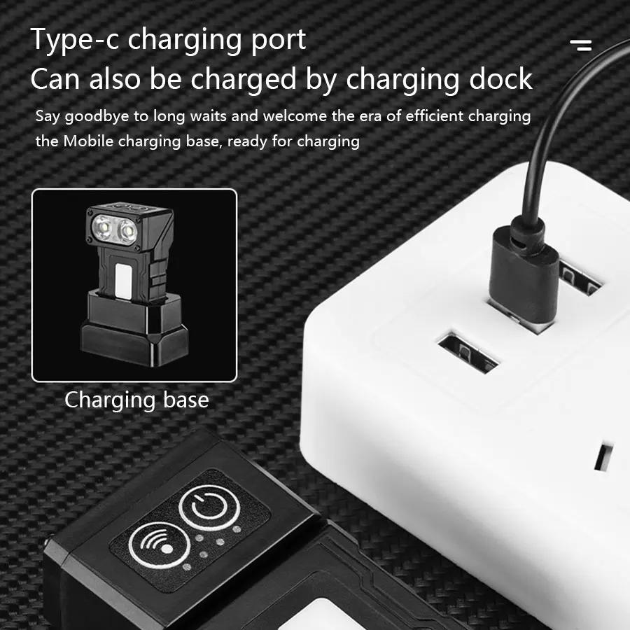 180° Powerful EDC LED Flashlight Portable Keychain Torch Sensor Headlamp Rechargeable Magnet Work Light Camping Fishing Lantern