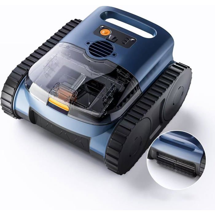 Robot Piscine Sans Fil, Nettoie Sol/Parois/Ligne d’Eau, Autonomie 180Min&200m², Double Filtration Ultra-Fine Puissant Filtration 3L