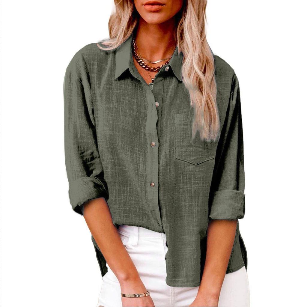 Women's Autumn Long Sleeve Button Solid Color Loose Shirt Casual Large Size Shirt