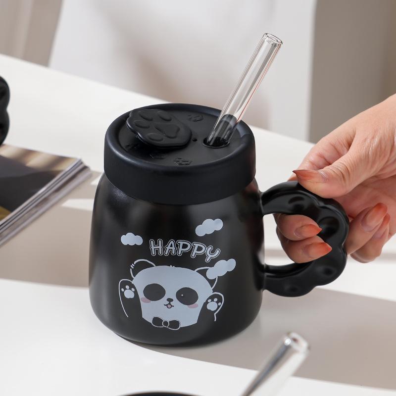 Чашка с соломенной крышкой, мультяшный домашний набор, керамическая чашка, милый маленький медведь, открывающаяся подарочная кружка, высокий внешний вид