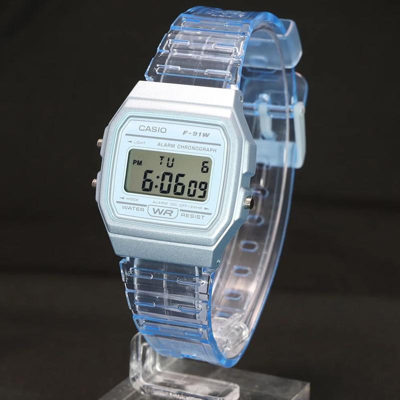 Casio Серия YOUTH - силиконовые маленькие квадратные часы ретро модный тренд макаронные цвета классические маленькие квадратные водонепроницаемые кварцевый механизм F-91WS-2JH