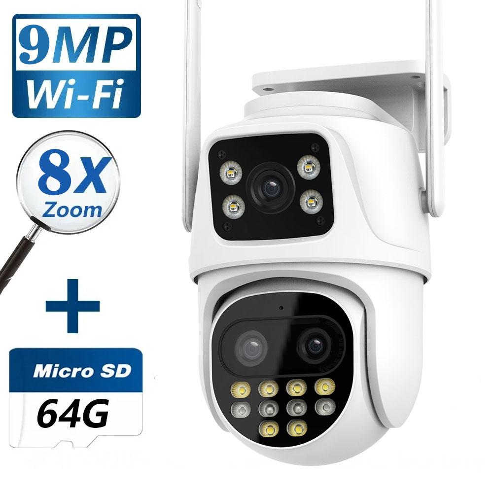 5K 9MP Wifi PTZ наружная камера с 8-кратным зумом и автоматическим слежением HD с тремя объективами и двумя экранами CCTV камера видеонаблюдения ICsee