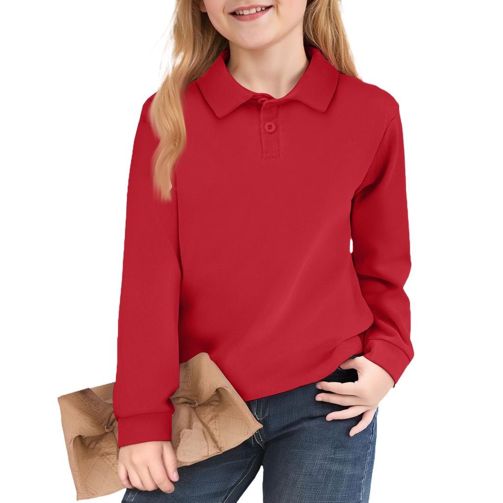 Kids' Notch Collar Shirt - Solid Color Long Sleeve Dress Blouse