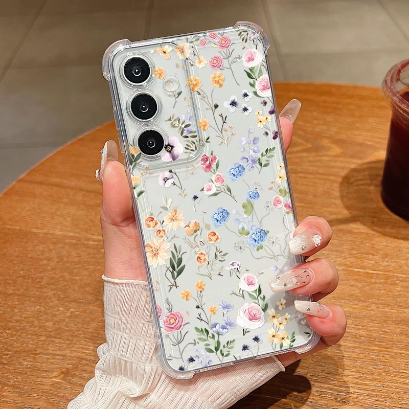Чехол для телефона с узором из мультяшных цветов для Samsung Galaxy S26 S25 S24 S23 Ultra S22 Plus S21 S24 S25 FE Прозрачный Ударопрочный Мягкий Чехол