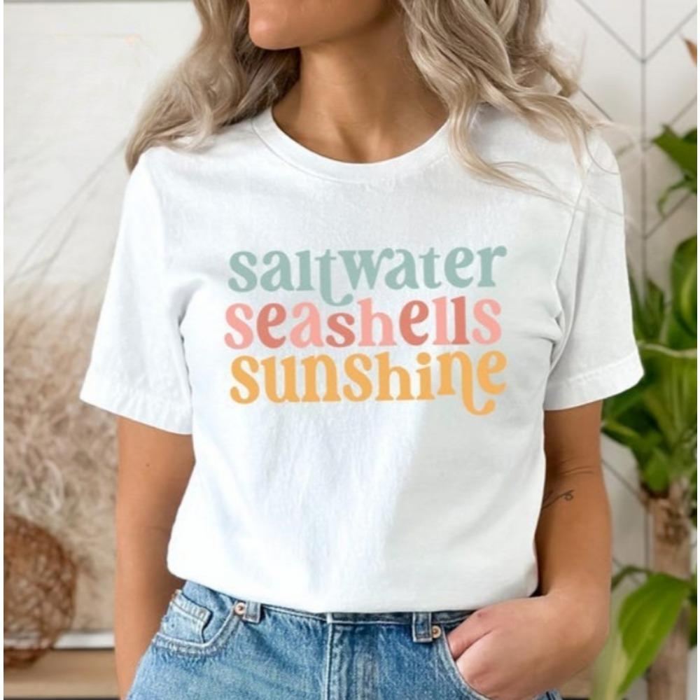 Saltwater Seashells Sunshine Shirt Summer Shirt Beach Tees Seashells Apparel Sunshine Clothes Summer Trip Gift Vacation Tees