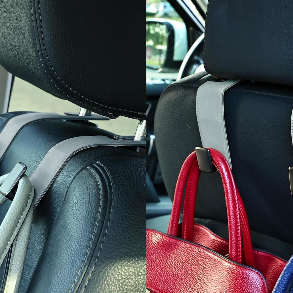 Car Seat Back Hook Metal With Suede Universal Vehicle Headrest Hangers Interior Storage Organizer For Purse Handbag Coat Grocery Bags 2 Pack Light