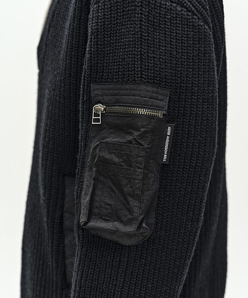 ADSB ANDERSSON BELL Double Layered Quarter Zip-Up Sweater (Black/Grey)
