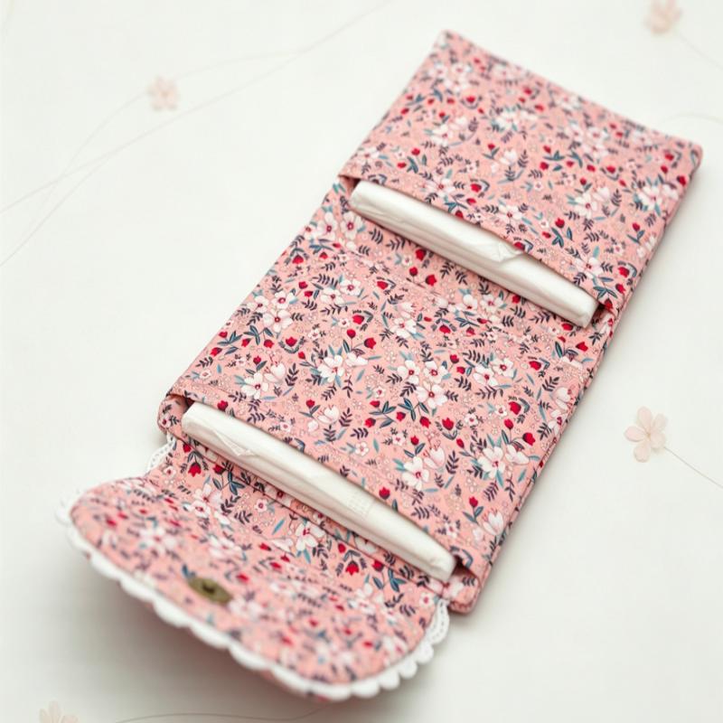 Reusable Period Storage Pouch Cute Floral Lace Bow Sanitary Pad Bag Lightweight Privacy Organizer for Travel Daily Use